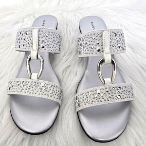 Karen Scott Eddina Embellished Slide Sandals. NEW